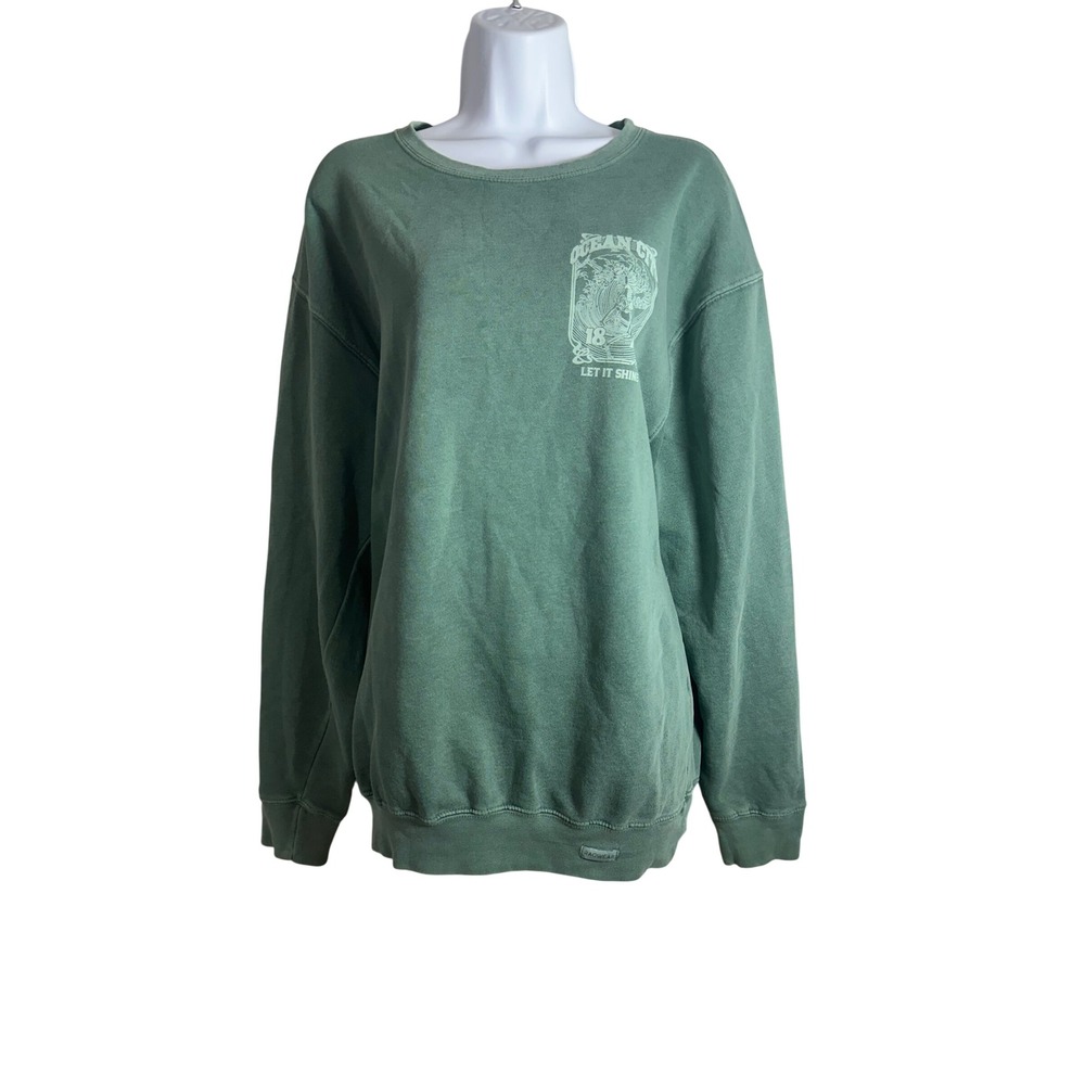 Ragwear Ocean City Skeleton Surfer Graphic Sweatshirt Sage Green Womens Medium